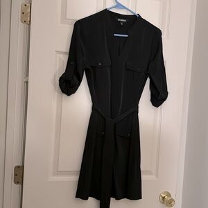 Express Women's Black Cuffed Sleeves Shirt Dress (XS)